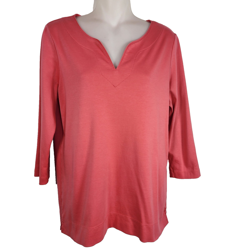 L.L. Bean Women's Supima Cotton Top Three Quarter Sleeve Splitneck Medium Salmon